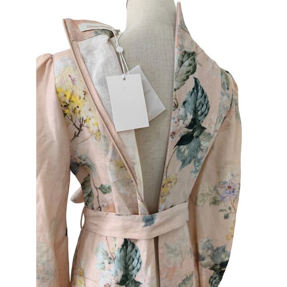 Zimmermann The Illuminate Peplum Mini Dress in Peach Hydrangea AU 2 US 8 - Picture 9 of 10